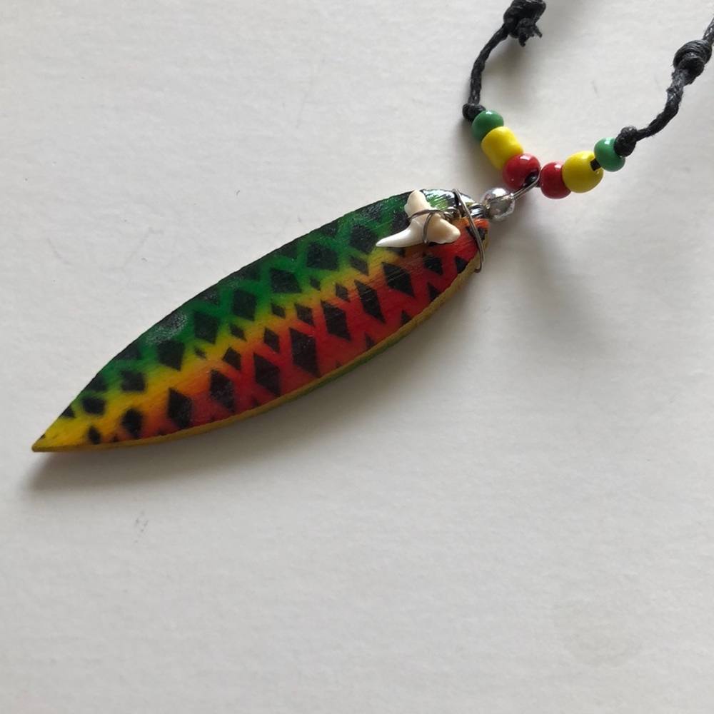 Adjustable Reggae Wood Surf Board & Shark Tooth Necklace #6